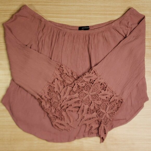 Ambiance Dusty Rose Off Shoulder Cropped Blouse - Picture 1 of 5